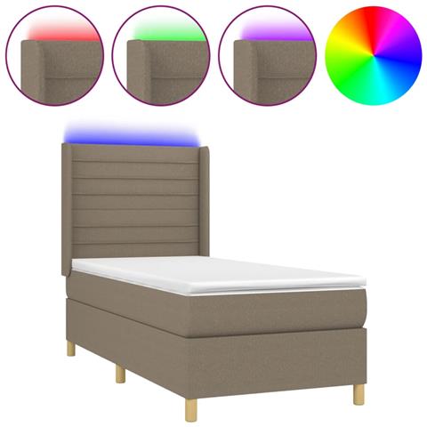 Letto a Molle con Materasso e LED Tortora 100x200cm in Tessuto - Foto 1