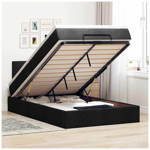 Pouf Letto Con Materasso Nero 120x200 Cm In Tessuto - Foto 1