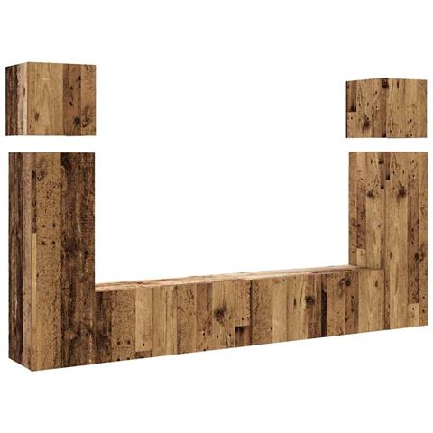 Set Mobile Tv 8 Pz Montato A Parete Legno Antico In Truciolato - Foto 2