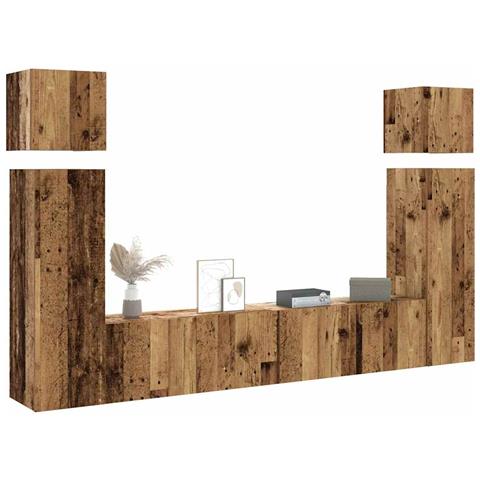 Set Mobile Tv 8 Pz Montato A Parete Legno Antico In Truciolato - Foto 1