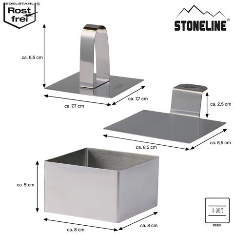 Set Di 8 Stampi Per Dessert E Piatti In Acciaio Inox, Rettangolari, 6 Forme Rettangolari, 1 Paletta, 1 Timbro - Foto 2