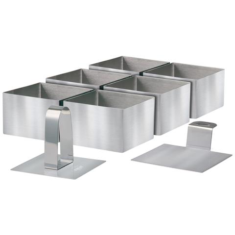 Set Di 8 Stampi Per Dessert E Piatti In Acciaio Inox, Rettangolari, 6 Forme Rettangolari, 1 Paletta, 1 Timbro - Foto 1