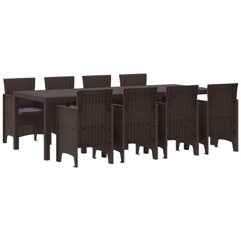Set da Pranzo da Giardino da 9 Pezzi con Cuscini Marrone Polyrattan - Foto 1