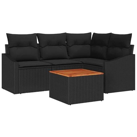Set da 5 Pezzi Divani da Giardino con Cuscini Nero Polyrattan Acacia - Foto 1