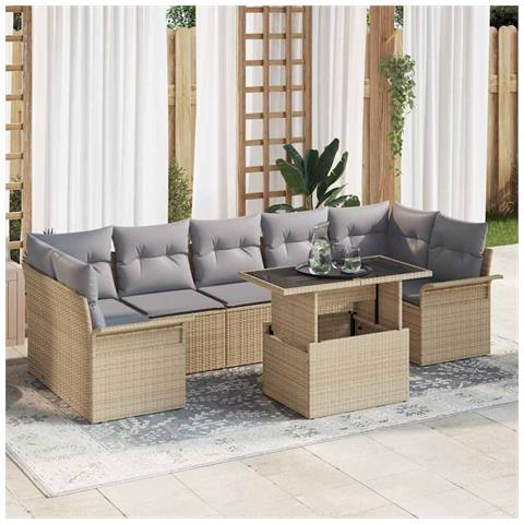 Set Divano da Giardino 8 Pz con Cuscini Beige Polirattan, Divano da Giardino per 2 Persone con Ripostiglio e Cuscini Beige Polirattan - Foto 2