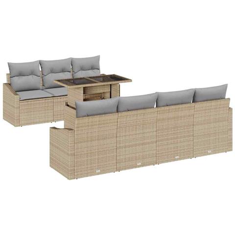 Set Divano da Giardino da 8 Pezzi con Cuscini Beige Rattan - Foto 1