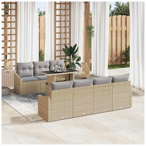 Set Divano da Giardino da 8 Pezzi con Cuscini Beige Rattan - Foto 2
