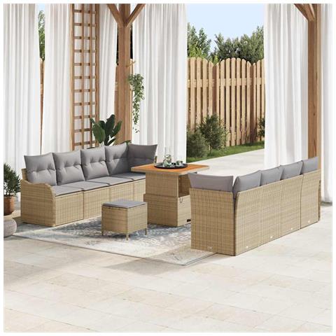 Set Divano Giardino Cuscini Beige Polyrattan 11 Pezzi, Divano Giardino 2 Posti con Spazio Stoccaggio e Cuscini Beige Polyrattan, Set Pranzo Giardino 3 Pezzi con Cuscini Beige Polyrattan - Foto 2