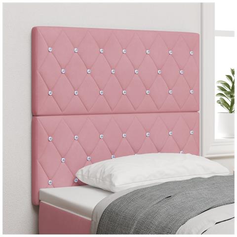 Testiera  con Bottoni in Cristallo Arricciati Rosa 90 cm in Velluto, Testiera  con Bottoni in Cristallo Arricciati Rosa 180 cm in Velluto - Foto 2