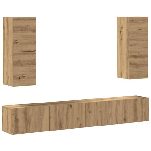 Set Mobile TV 4 pz Montato a Parete Rovere in Legno Multistrato - Foto 1