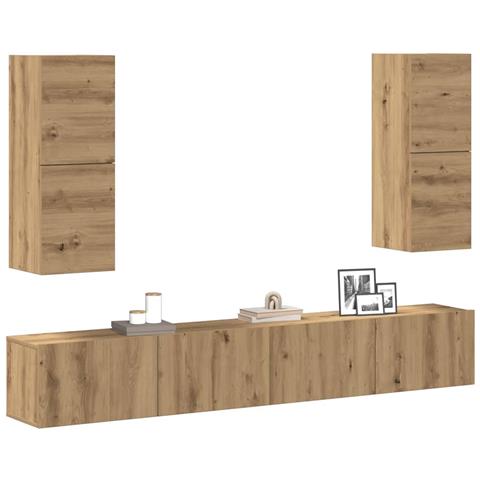 Set Mobile TV 4 pz Montato a Parete Rovere in Legno Multistrato - Foto 2