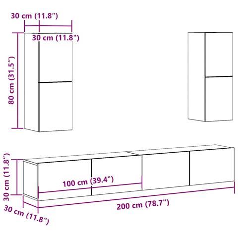 Set Mobile TV 4 pz Montato a Parete Rovere in Legno Multistrato - Foto 9