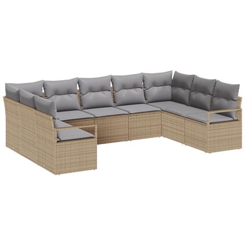 Set di Divano da Giardino  9 Pezzi con Cuscini Beige Rattan Poliestere, Divano da Giardino con Cuscini  per Due Persone Beige Rattan Poliestere - Foto 1