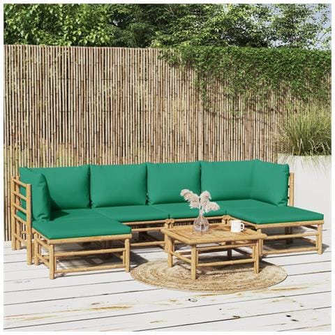 Set Salotto da Giardino 7pz con Cuscini Verdi Bambù - Foto 2