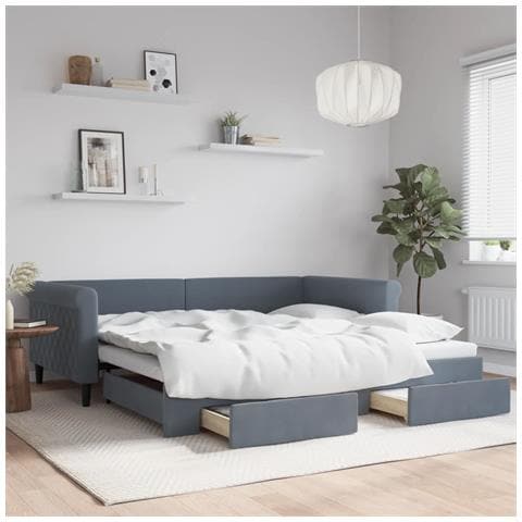 Divano Letto Estraibile Cassetti Grigio Scuro 100x200cm Velluto - Foto 2