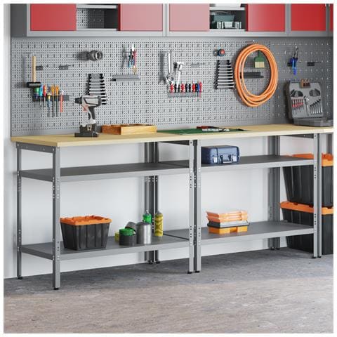 Set di 2 Banchi da Lavoro Grigi in Acciaio di - Foto 2