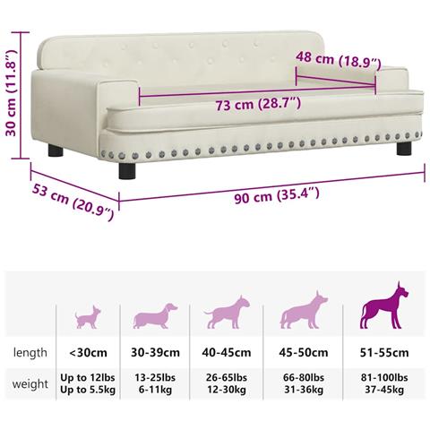 Lettino per Cani Crema 90x53x30 cm in Velluto - Foto 7