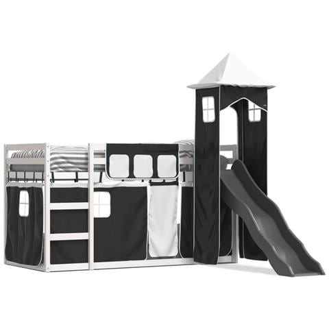 Letto a Castello con Scivolo e Tende Bianco e Nero 80x200 cm - Foto 1