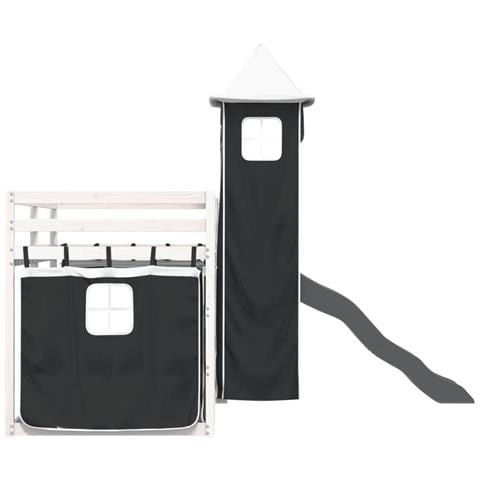 Letto a Castello con Scivolo e Tende Bianco e Nero 80x200 cm - Foto 9