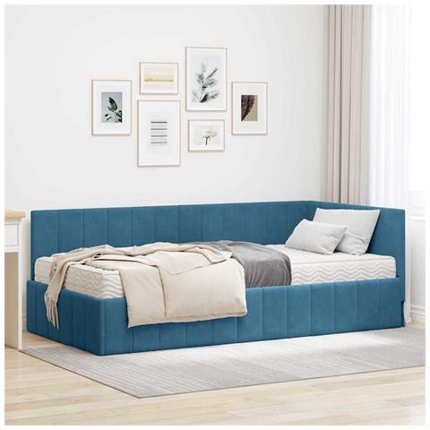 Cornice del letto ad angolo Blu 90 x 190 cm Velluto - Foto 2