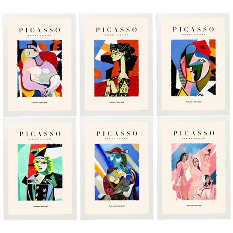 Set Di 6 Stampe Künstlerischen Illustrationen Von Pablo Picasso Körper Sammlung Von Dekorationsgemälden Im Kunstgalerie Stil Weißer Rahmen A3 Cornice Bianca - Foto 1