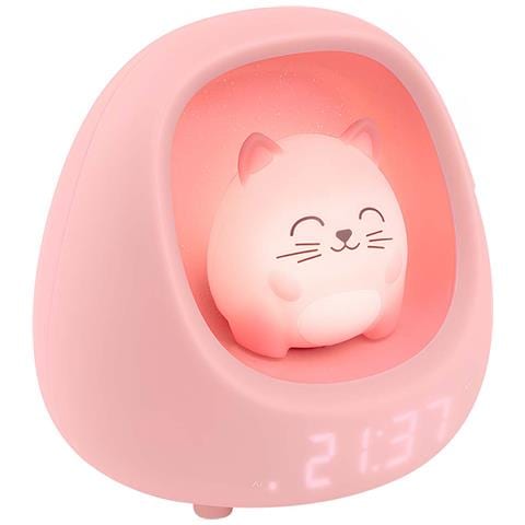 Sveglia Digitale Per Bambini Con Luce Notturna E 3 Melodie Rilassanti Gatto, Rosa - Foto 1