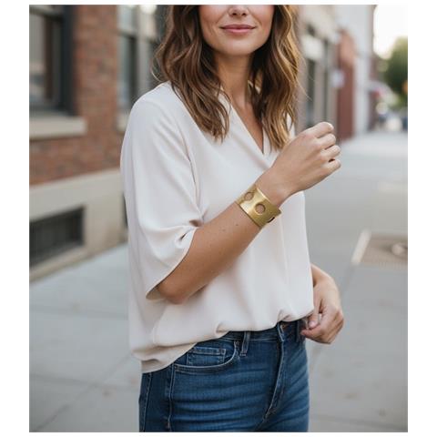 Bracciale Largo In Ottone Di, Ellisse Placcata Oro - Foto 2