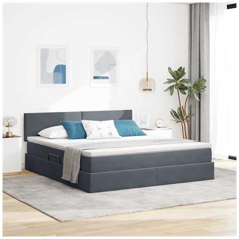 Letto con contenitore e LED Grigio scuro 180 x 200 cm Velluto - Foto 2