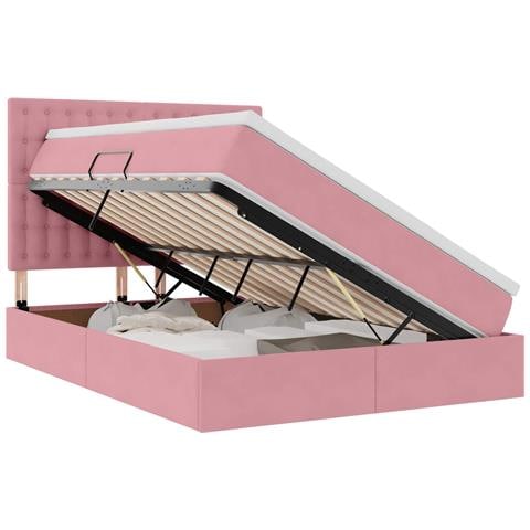 Letto con contenitore e LED Rosa 140 x 190 cm Velluto - Foto 1