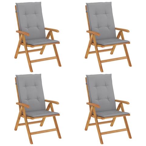 Sedie da Giardino Reclinabili con Cuscini 4 pz in Legno di Teak - Foto 1