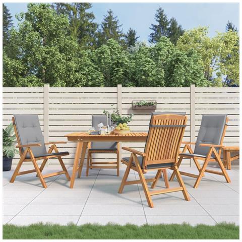 Sedie da Giardino Reclinabili con Cuscini 4 pz in Legno di Teak - Foto 2