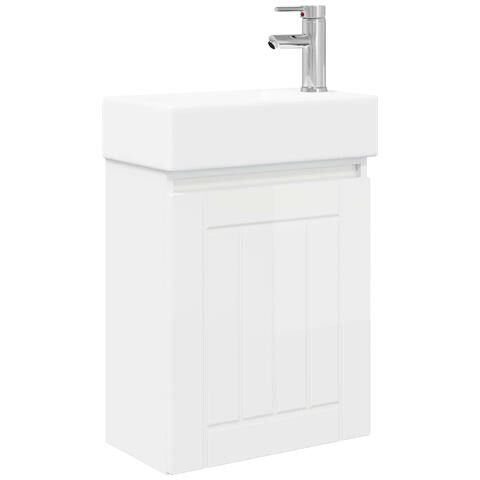Mobile bagno con rubinetto Bianco Lucido 45,5 x 25,5 x 84 cm - Foto 1