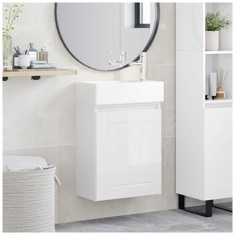 Mobile bagno con rubinetto Bianco Lucido 45,5 x 25,5 x 84 cm - Foto 2
