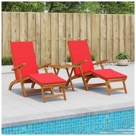 Lettino prendisole reclinabile e pieghevole 3 pcs Rosso - Foto 2