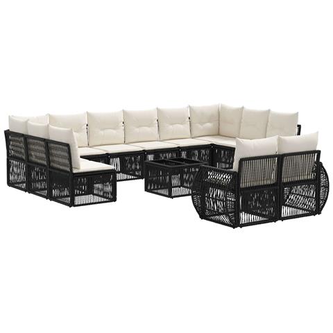 Set Divano da Giardino 13 pcs Nero e Bianco Crema polyrattan - Foto 1