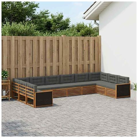 Set divani con cuscino 10 pcs Legno di Acacia Massello - Foto 2