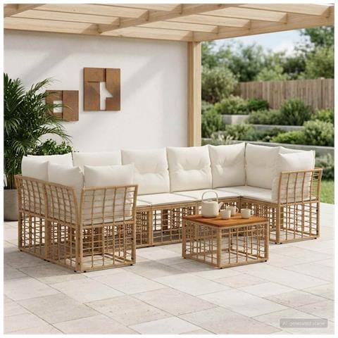 Set di divani da esterno 8 pz Naturale e Bianco Crema - Foto 2