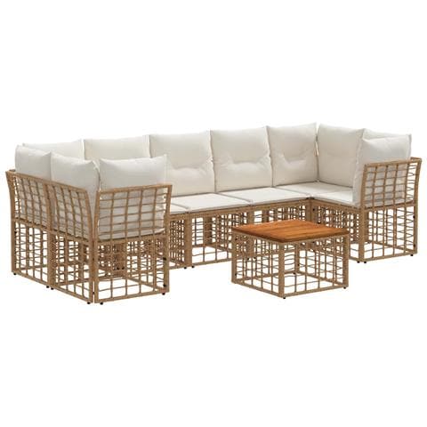 Set di divani da esterno 8 pz Naturale e Bianco Crema - Foto 1