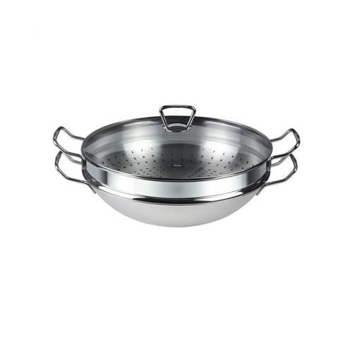 Wok Nanjing 36 cm in acciaio Inox con coperchio - Foto 1