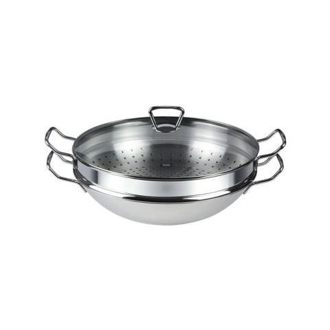 Wok Nanjing 36 cm in acciaio Inox con coperchio - Foto 2