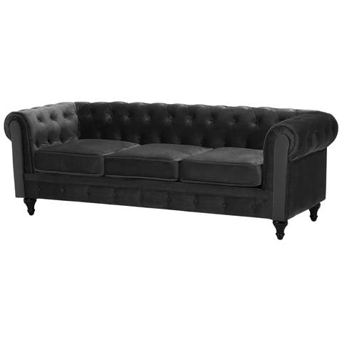 Set Di Divano E Poltrona Vintage In Tessuto Nero Chesterfield - Foto 24