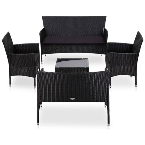 Set Divani Da Giardino 5 Pz Con Cuscini In Polyrattan Nero - Foto 1
