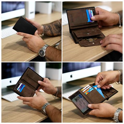 Portafoglio da uomo in pelle premium, ""Vintage"", Nero /Marrone - Foto 2