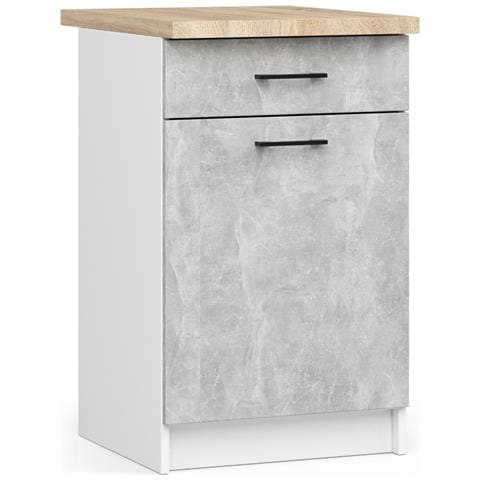 Mobile cucina modulare con piano di lavoro OLIWIA, 1 anta e 1 cassetto, 50x46x85 cm, Colore Bianco e Grigio Cemento - Foto 1