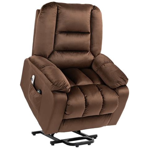 Poltrona Relax Alzapersona Reclinabile, Massaggiante E Riscaldata In Velluto, Marrone - Foto 1