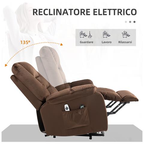 Poltrona Relax Alzapersona Reclinabile, Massaggiante E Riscaldata In Velluto, Marrone - Foto 6