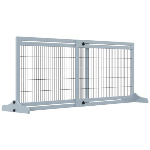 Cancellino Per Cani Estensibile Da Interno In Legno E Acciaio, 104-183x36x69cm, Blu-grigio - Foto 1