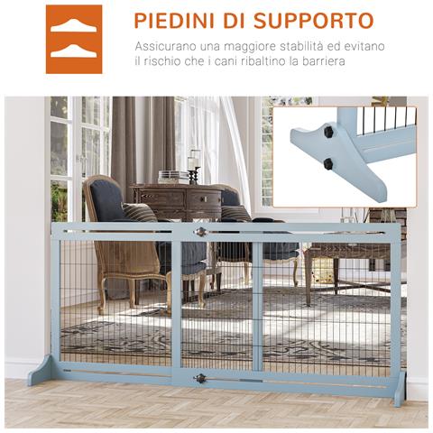 Cancellino Per Cani Estensibile Da Interno In Legno E Acciaio, 104-183x36x69cm, Blu-grigio - Foto 2