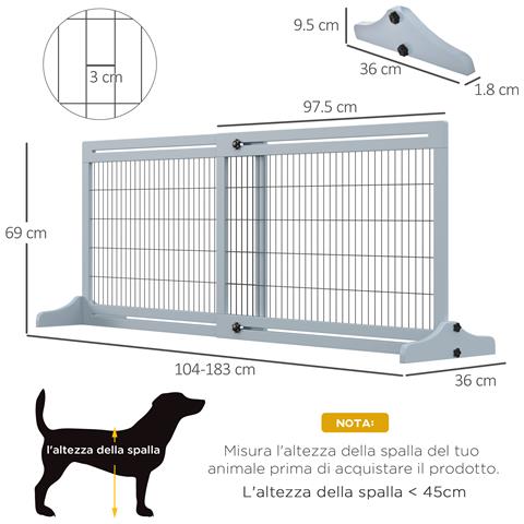 Cancellino Per Cani Estensibile Da Interno In Legno E Acciaio, 104-183x36x69cm, Blu-grigio - Foto 6