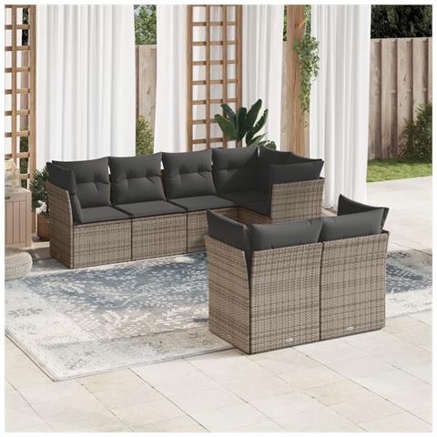 Set Divani da Giardino 7 pz con Cuscini Grigio in Polyrattan - Foto 2
